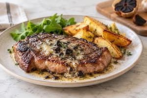 Bife con manteca de ajo negro