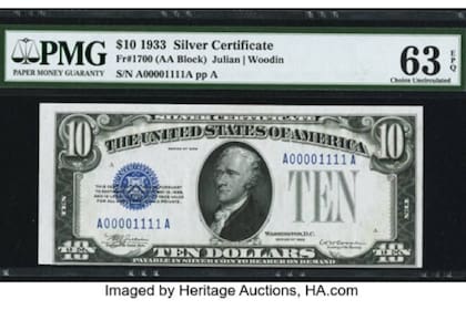 Billete de 10 dólares conocido como El rey de las platas