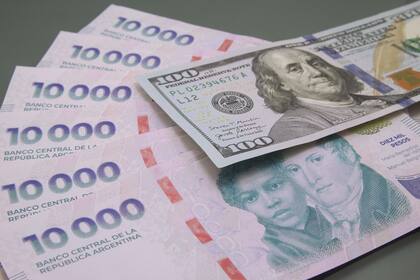 Billetes de pesos y dólares