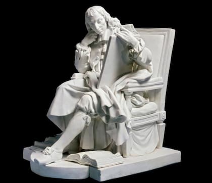 Blaise Pascal (1623–1662) fue una figura clave en el nacimiento de la ciencia moderna. Aquí, "Pascal estudiando la cicloide" (1785). Escultura de Augustin Pajou, Museo del Louvre, París, Francia.