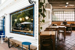 Blu es una cálida cafeterá de especialidad donde los habitués pueden dejar sus tazas para usar cuando van.