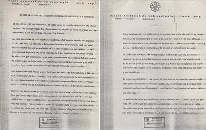 Boletín de prensa por parte del INAH para dar a conocer el robo