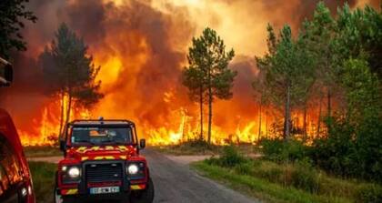 Bomberos franceses luchan contra el fuego en la localidad de Teste-de-Buch