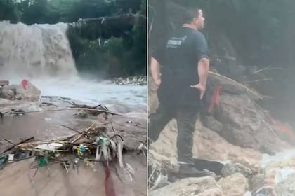 Bomberos, policía y voluntarios recorren el arroyo, la fuerza del agua dificultó el acceso a la zona afectada.