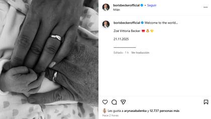 Boris Becker confirmó el nacimiento de su hija Zoë Vittoria