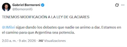 Bornoroni arrobó a Javier Milei