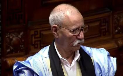 Brahim Gali, presidente de Saharaui, en la asunción presidencial de Yamandú Orsi.
Foto: Captura.