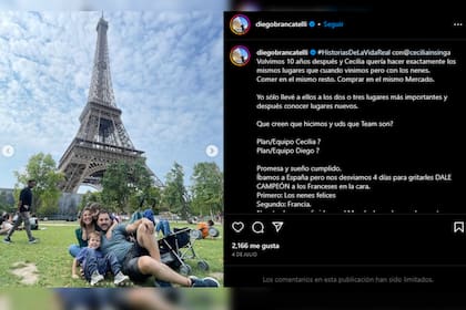 Brancatelli y su familia, con la Torre Eiffel de fondo (Foto Instagram @diegobrancatelli)