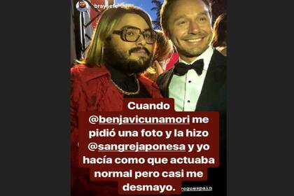 Brays compartió en su Instagram el momento cholulo con Bejamín Vicuña