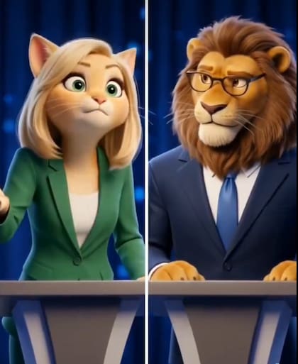 Bregman caricaturizada junto a Milei como un león