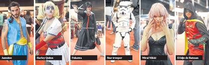 Brian Carusi, Nicole Méndez, Martu, Zoe Maximino, Ailen Palenzuela y Damián Davico con los trajes de sus personajes favoritos en la Comic Con 2015