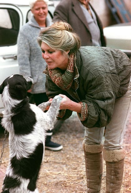 Brigitte Bardot en 1989 en un evento que se realizó al sur de Francia para promover la adopción de mascotas abandonadas