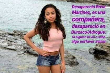 Brisa tiene 15 años y el jueves fue a pagar la cuota del colegio a la Cámara de Comercio de Adrogué. Su familia no supo nada más de ella y ahora la buscan con desesperación.