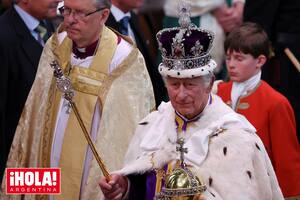Britain's King Charles III wears the St Edward's Crown during his coronation ceremony, at Westminster Abbey, in London, Saturday, May 6, 2023. (Phil Noble/Pool Photo via AP)