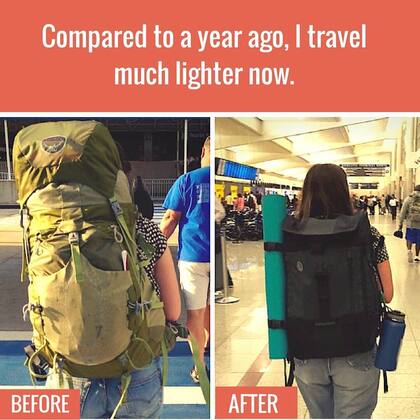 Brooke Schoenman comparó en sus redes sociales cómo viajaba antes de implementar los cambios