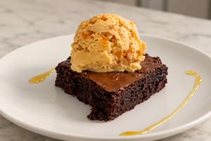 Brownie y helado con aceite de oliva