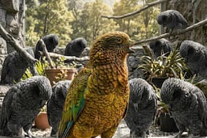 El secreto del loro sin pico que tiene una discapacidad y es el alfa de su grupo sin favores de nadie
