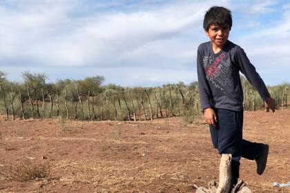 Bruno Marin Bustos tiene 8 años y tuvo que mudarse del campo a Bermejo para poder seguir estudiando. Le encanta jugar a la pelota y con las canicas con sus amigos y cuando sea grande quiere ser Policía.
