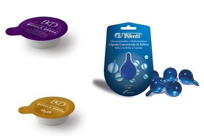 Bubble shock, máscaras capilares para hidratar y reparar en una sola aplicación y en pocos minutos, desde $40 c/u, BDK. Cápsulas para sellar y dar brillo al cabello, $178 x 12 unidades, Biferdil.