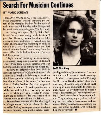 Buckley estuvo desaparecido una semana antes de que fuera encontrado su cuerpo