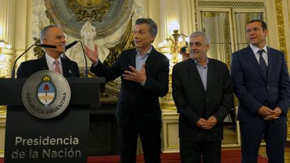 Bulgheroni, Macri, Das Neves y Gutiérrez, en el acto de ayer