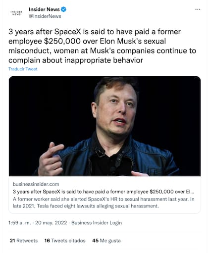 Business Insider revela caso de acoso de Elon Musk