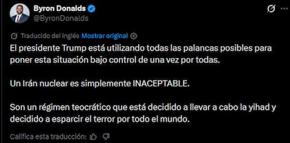 Byron Donalds apuntó contra el régimen iraní