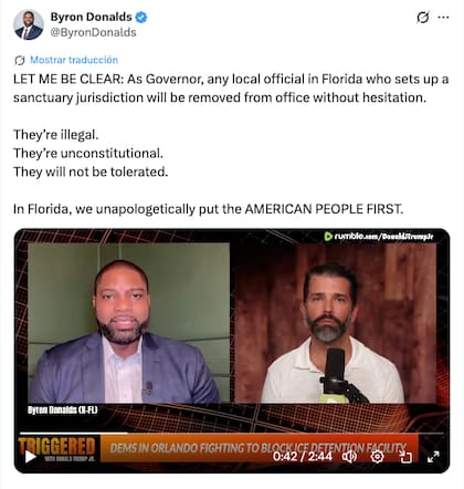Byron Donalds apuntó contra los alcaldes que intenten instalar ciudades santuario