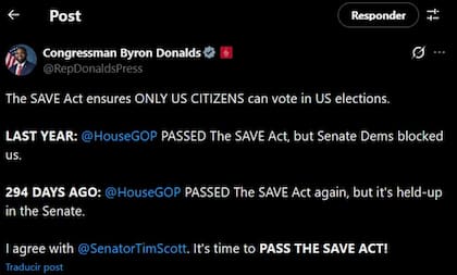 Byron Donalds mostró su apoyo a la iniciativa que busca pedir documentos de ciudadania a los votantes