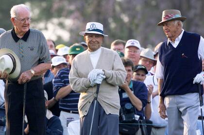 Byron Nelson, Gene Sarazen y Sam Snead, leyendas del Golf, participan de la apertura del Masters de Augusta del año 1999