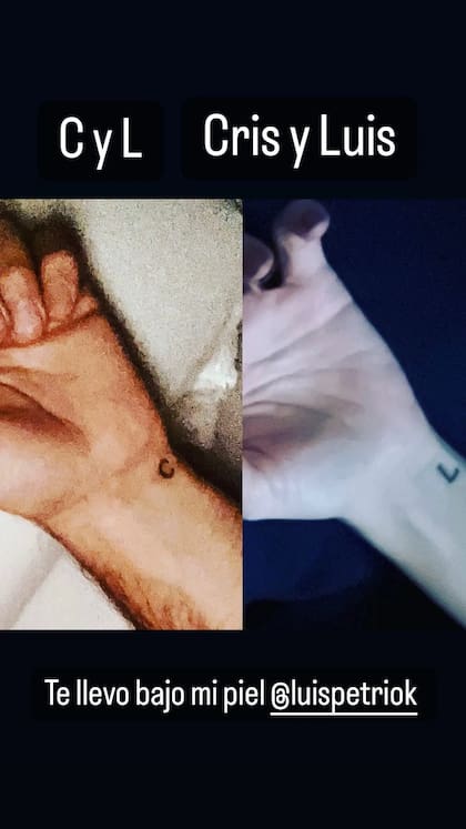 "C y L, Cris y Luis": los tatuajes de Cristina Pérez y Luis Petri (Foto: Instagram @cris_noticias)