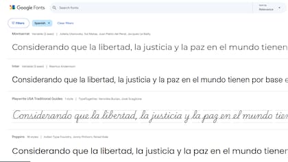 Cada tipografía transmite un mensaje gráfico levemente diferente; aquí, cuatro ejemplos en Google Fonts, uno de los mayores repositorios de tipografías digitales