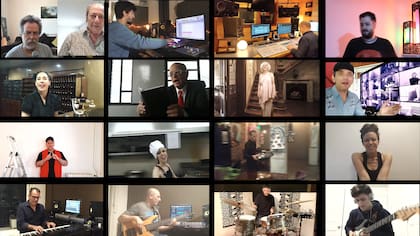 Cada uno en su pantalla, los actores y músicos de Le Petit Grand Hotel.