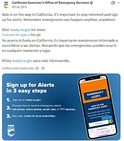 Cal OES recuerda que las emergencias pueden ocurrir en cualquier momento y lugar