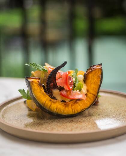 Calabaza asada con pulpitos