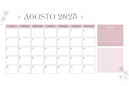Calendario agosto 2025 para imprimir