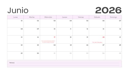 Calendario de junio 2026