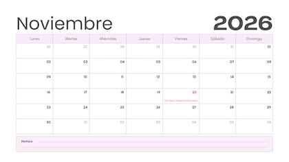 Calendario de noviembre 2026