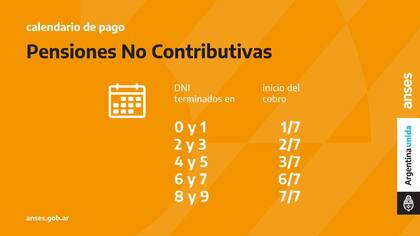 Calendario de pago de julio de Pensiones no contributivas