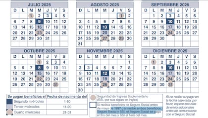 Calendario de pagos del Seguro Social y SSI para el segundo semestre de 2025 (Web/SSA)