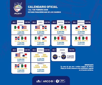 Calendario de partidos de la Serie del Caribe 2026 (X @beisboldecaribe)