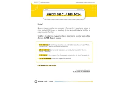 Calendario del ciclo lectivo 2024 en la Ciudad de Buenos Aires
