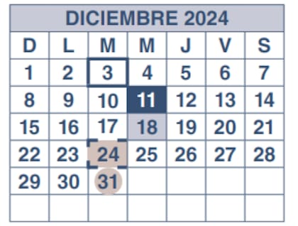 Calendario del Seguro Social del mes de diciembre de 2024