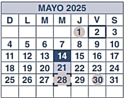Calendario oficial SSA para mayo de 2025