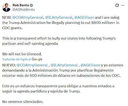 California y otros estados demandan a la administración Trump por recortes en fondos de salud