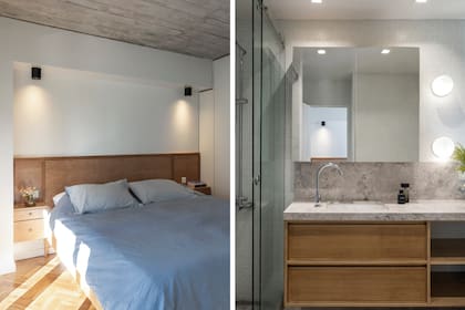 Cama y mesas de luz (Bacano). El baño, nuevamente en Tundra Grey.