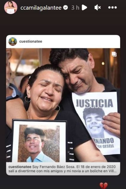 Camila Galante, la esposa de Leandro Paredes, también publicó una imagen relacionada con el caso del crimen de Fernando Báez Sosa