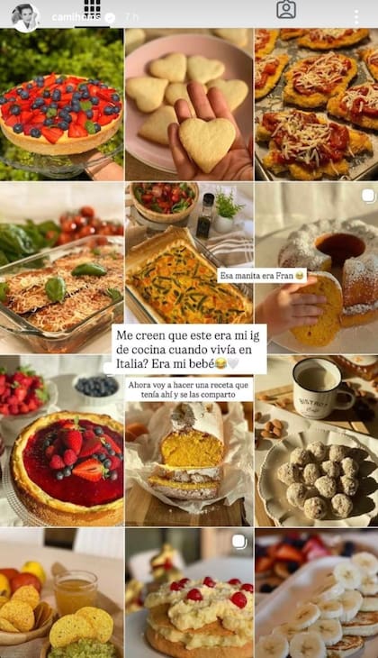 Camila Homs mostró cómo era su Instagram de cocina durante la época en la que vivió en Italia con Rodrigo De Paul (Foto: Instagram @camihoms)