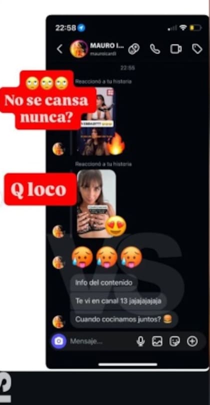 Camila Núñez deslizó una captura de chat en el que Mauro Icardi habría reaccionado a sus historias, aunque no hay fecha de ese hecho