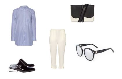 Camisa (Awada, $1825) Pantalón (Cher, $2900) Anteojos (Absurda) Cartera (Peter Kent) Zapatos (Dubie, $4680)